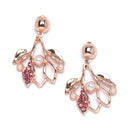 Rose Gold-Plated Pink Cubic Zirconia & White Pearls Studded Leaf Shaped Necklace with Earrings