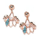 Rose Gold-Plated Blue Cubic Zirconia & White Pearls Studded Leaf Shaped Necklace with Earrings