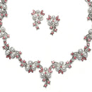 Silver-Plated Pink Cubic Zirconia & White Pearls Studded Jewellery Set