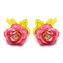 Gold-Plated Yellow-Pink Floral White Pearls Beaded Haldi & Mehendi Jewellery Set with Maang Tikka & Haathphool