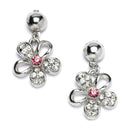 Rhodium-Plated Red American Diamonds Studded Floweret Necklace & Earrings Jewellery Set