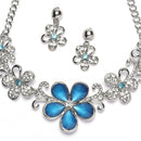 Rhodium-Plated Blue American Diamonds Studded Floweret Necklace & Earrings Jewellery Set