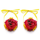 Gold-Plated Pink Floral White Pearls Beaded Haldi & Mehendi Jewellery Set with Maang Tikka & Haathphool