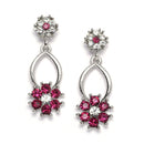 Silver-Plated Pink & White Cubic Zirconia Studded Flower Shaped Necklace with Earrings Jewellery Set