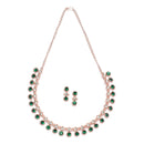 Rose Gold-Plated Green & White American Diamond Studded Star Shaped Necklace with Earrings Jewellery Set