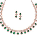 Rose Gold-Plated Green & White American Diamond Studded Star Shaped Necklace with Earrings Jewellery Set