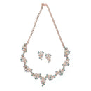 Rose Gold-Plated Blue Cubic Zirconia & White Pearls Studded Jewellery Set