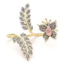 Gold-Plated  Butterfly & Leaf Shaped Pink Cubic Zirconia Studded  Ring