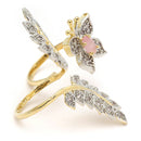 Gold-Plated  Butterfly & Leaf Shaped Pink Cubic Zirconia Studded  Ring