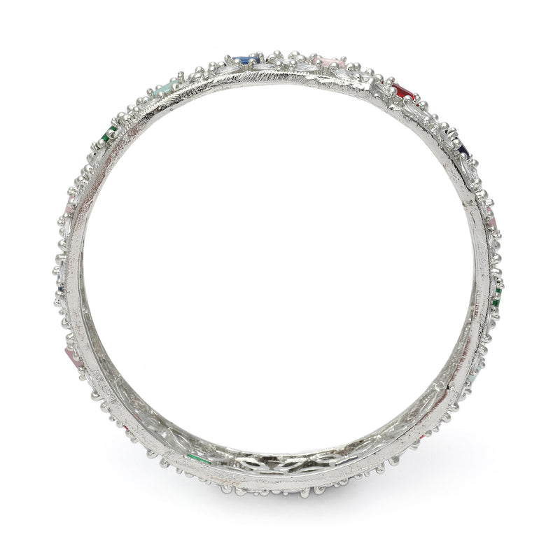 Rhodium-Plated Multi-Colour American Diamond Studded Handcrafted Bangles Set of 2