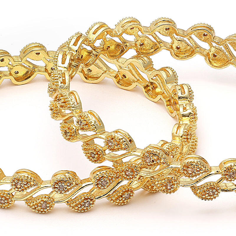 Golden Plated White American Diamond Studded Handcrafted Bangles Set of 2