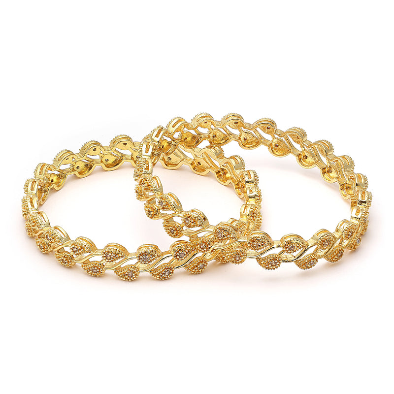 Golden Plated White American Diamond Studded Handcrafted Bangles Set of 2