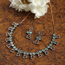 Rose Gold-Plated Gunmetal Toned Sea Green American Diamonds Studded Cordate Necklace & Earrings