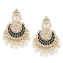 Gold-Plated Kundan studded Black & Off-White Crescent Shaped Chandbali Earrings