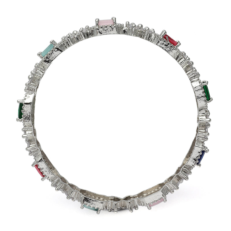 Rhodium-Plated Multi-Colour Square Shape American Diamond Studded Handcrafted Bangles Set of 2