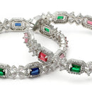 Rhodium-Plated Multi-Colour Square Shape American Diamond Studded Handcrafted Bangles Set of 2