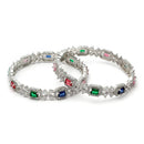 Rhodium-Plated Multi-Colour Square Shape American Diamond Studded Handcrafted Bangles Set of 2