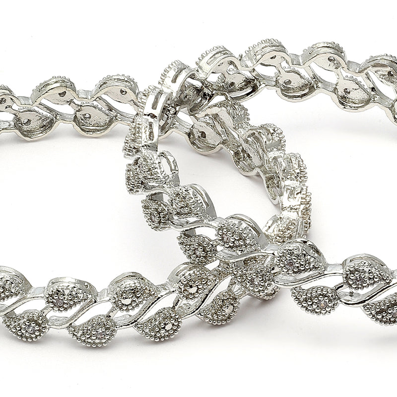 Silver-Plated White American Diamond Studded Handcrafted Bangles Set of 2
