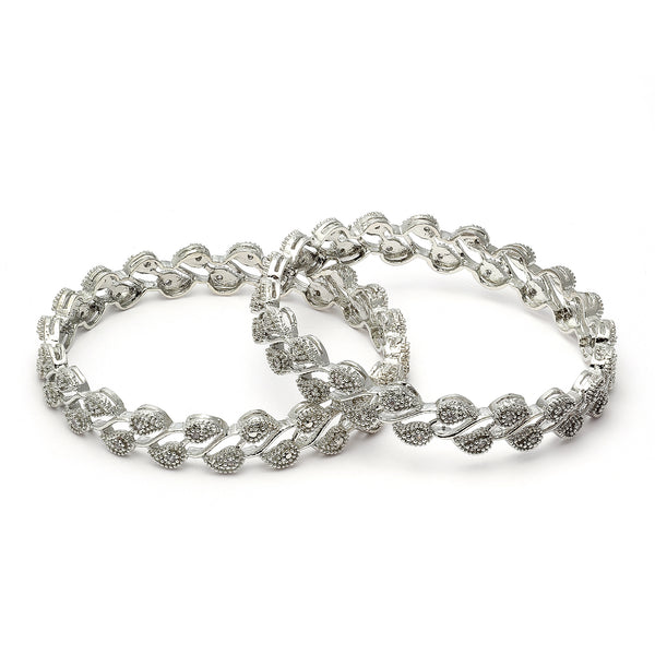 Silver-Plated White American Diamond Studded Handcrafted Bangles Set of 2