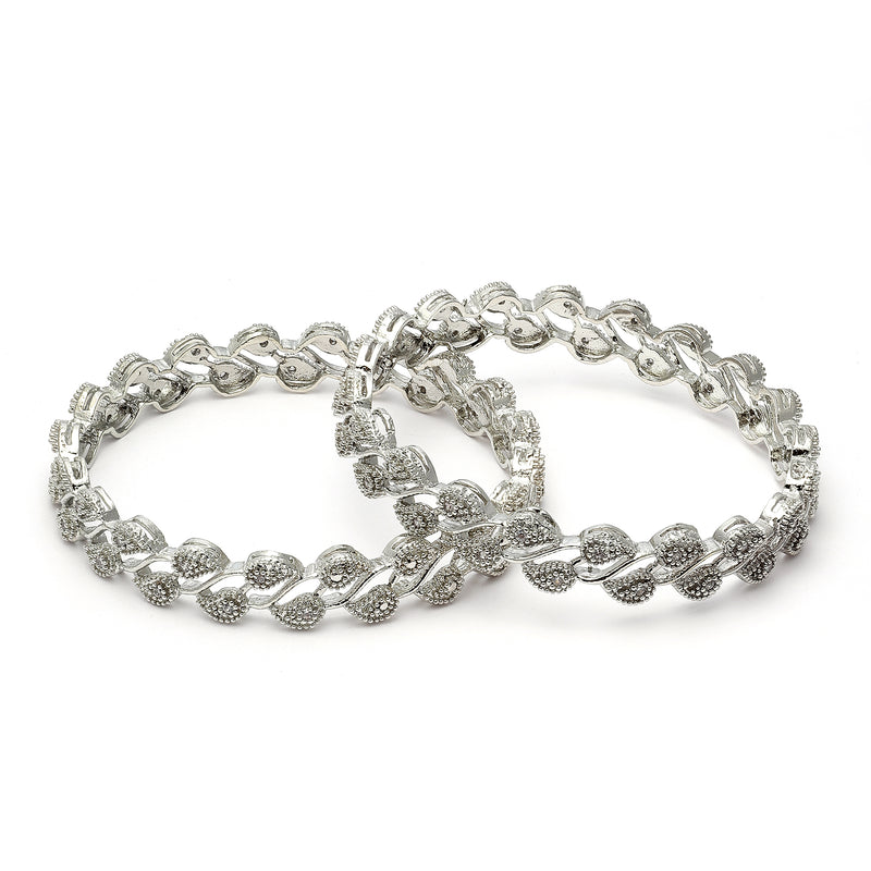 Silver-Plated White American Diamond Studded Handcrafted Bangles Set of 2