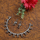 Rose Gold-Plated Gunmetal Toned White American Diamonds Studded Cordate Necklace & Earrings Jewellery Set