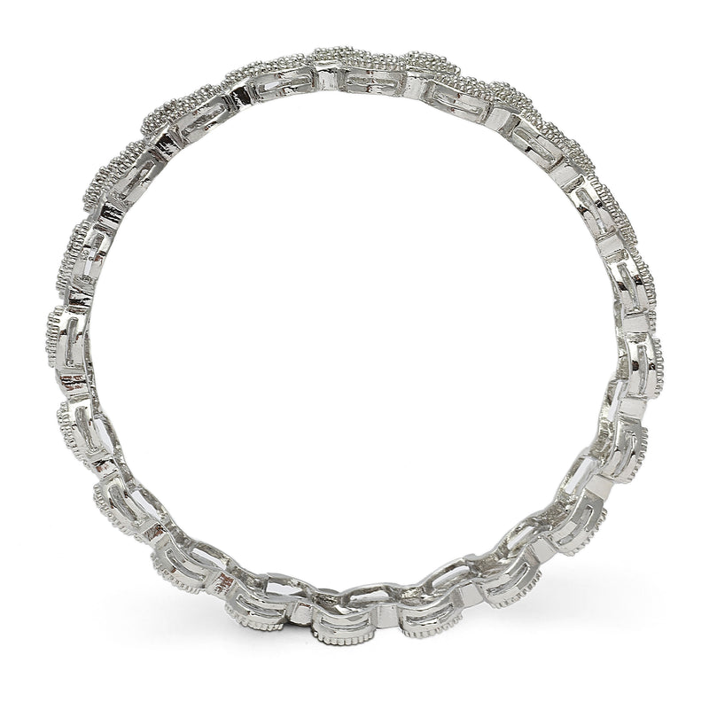 Silver-Plated White American Diamond Studded Handcrafted Bangles Set of 2