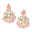 Gold-Plated Pink & White Kundan studded Contemporary Drop Earrings