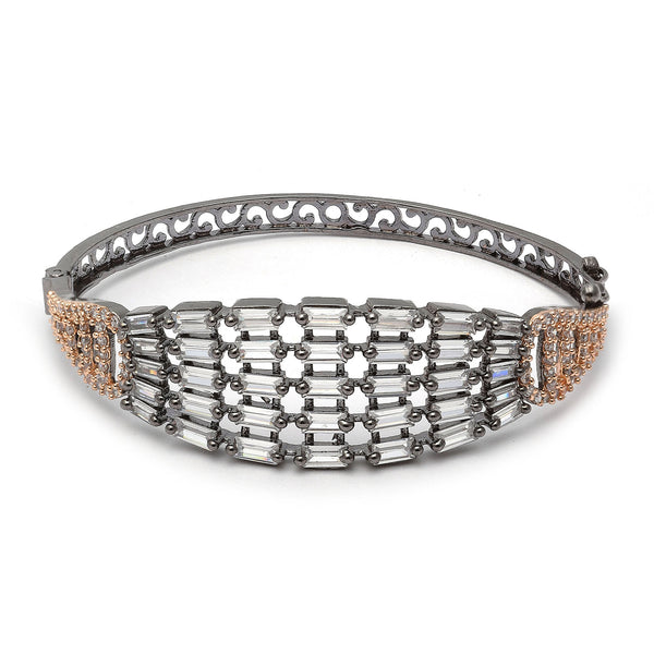 Rose Gold-Plated Black Toned Multi Row White American Diamond Studded  Bracelet