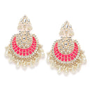 Gold-Plated Kundan studded Red & Off-White Crescent Shaped Chandbali Earrings