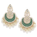 Gold-Plated Kundan studded Green & Off-White Crescent Shaped Chandbali Earrings