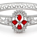 Rhodium-Plated Silver Toned  Red American Diamond Studded Bracelet