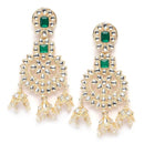 Gold-Plated Green & White Kundan studded Contemporary Jhumka Earrings