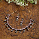 Rose Gold-Plated Gunmetal Toned Pink American Diamonds Studded Contemporary Necklace & Earrings Jewellery Set