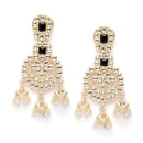 Gold-Plated Black & White Kundan studded Contemporary Jhumka Earrings