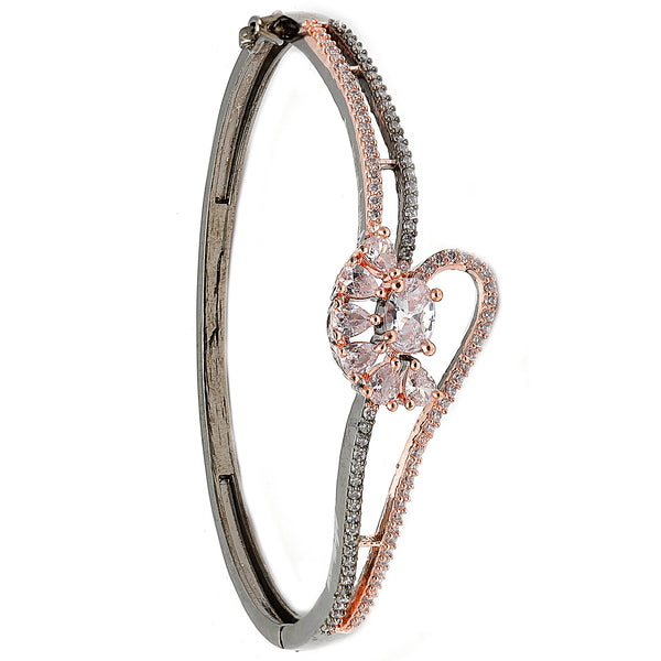 Rose Gold-Plated Black Toned Flower Shaped White American Diamond Studded  Bracelet