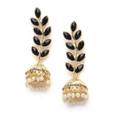 Gold-Plated Black & White Kundan studded Dome Shaped Meenakari Jhumka Earrings