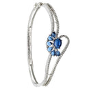 Rhodium Plated Silver Toned Flower Shaped Royal Blue American Diamond Studded  Bracelet