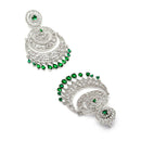 Rhodium-Plated Silver Toned Green American Diamond studded Chandbali  Maang Tikka with Earring Set
