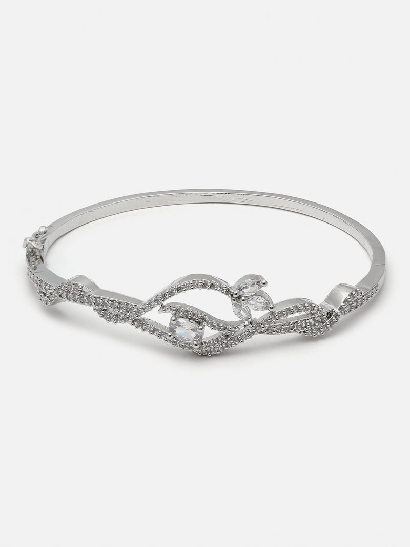 Rhodium-Plated White American Diamond Studded Handcrafted Kada Bracelet