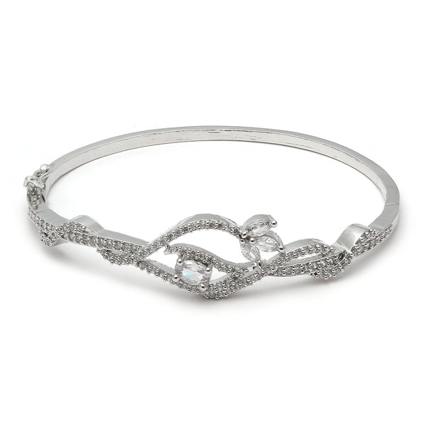 Rhodium-Plated White American Diamond Studded Handcrafted Kada Bracelet