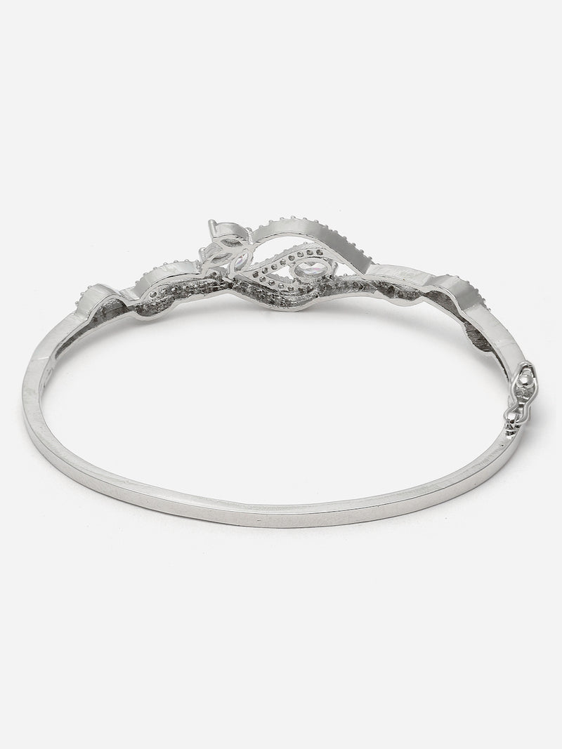 Rhodium-Plated White American Diamond Studded Handcrafted Kada Bracelet