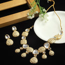 Gold-Plated Kundan Studded Yellow Enamelled Necklace With Earrings Jewellery Set