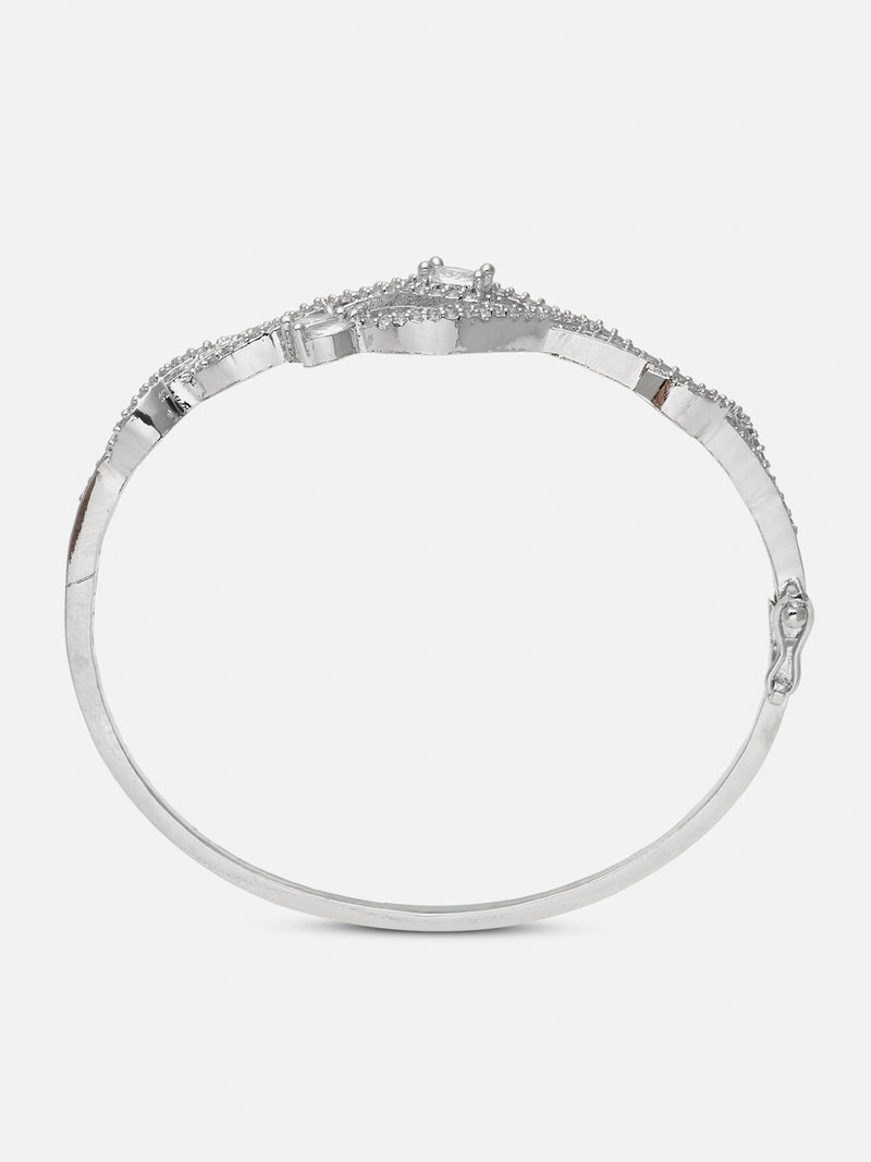 Rhodium-Plated White American Diamond Studded Handcrafted Kada Bracelet