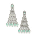 Rhodium-Plated Silver Toned Sea Green & White American Diamond studded Triangular Shaped Drop Earrings