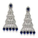 Rhodium-Plated Silver Toned Navy Blue & White American Diamond studded Triangular Shaped Drop Earrings