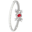 Rhodium-Plated Silver Toned Square Shaped Ruby Red American Diamond Studded Bracelet