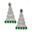 Rhodium-Plated Silver Toned Green & White American Diamond studded Triangular Shaped Drop Earrings