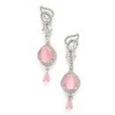Rhodium-Plated Pink & White American Diamond studded Handcrafted Teardrop Drop Earrings