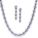 Rhodium-Plated Silver Toned Oval Navy Blue American Diamond Long Necklace with Earrings Jewellery Set