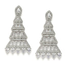 Rhodium-Plated Silver Toned White American Diamond studded Triangular Shaped Drop Earrings